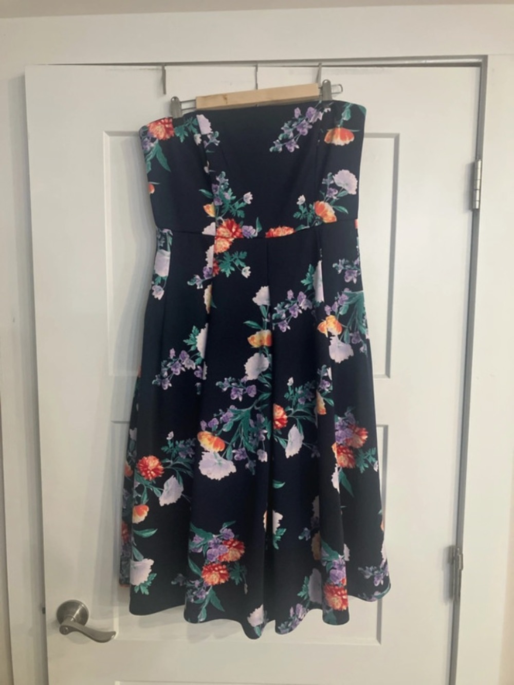 New York & Company Strapless Black Floral Midi Dress